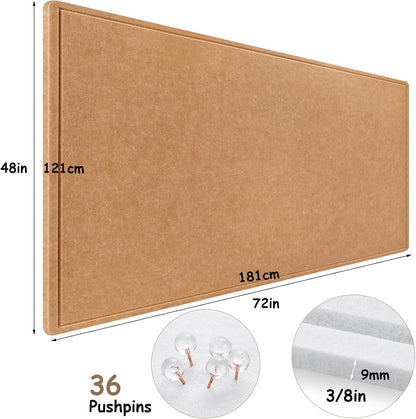 Large Bulletin Board, Foldable 72x48 Inches Cork Board Alternative, Large Felt Board Decorative Pin Board for Wall, Foldable Photo Board Self-Adhesive Vision Board with 36 Pushpins Brown
