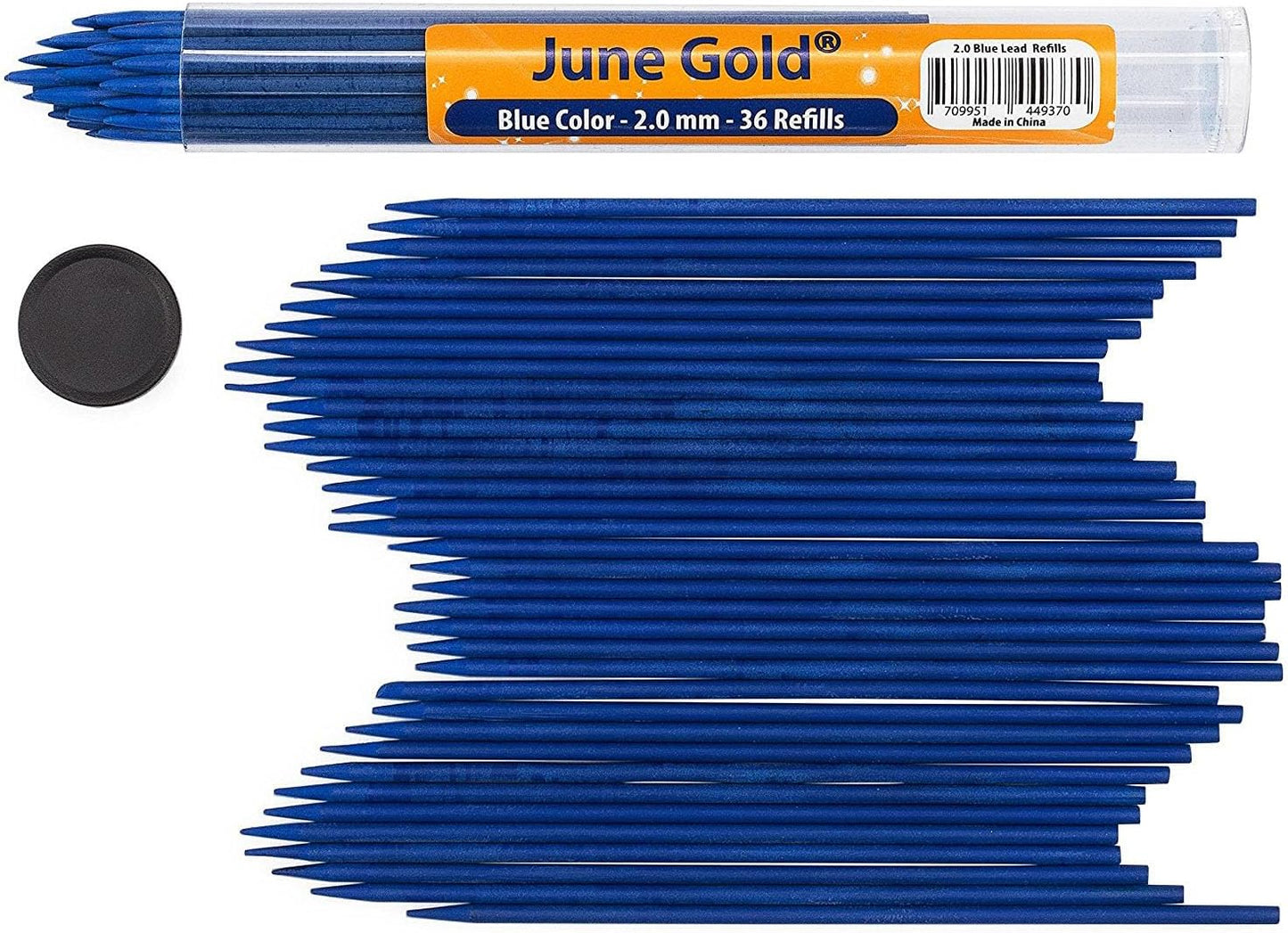June Gold 36 Blue (Azure #130) Colored 2.0 mm Lead Refills, Bold Thickness for Heavy Use, Break Resistant with a Convenient Dispenser