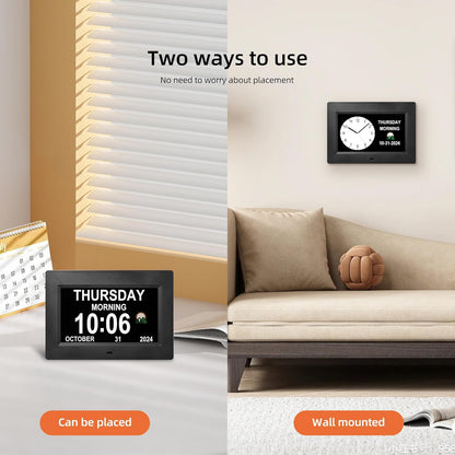 Digital Alarm Clock, Multiple Alarm Clocks Functions,digaital Wall Clock for Seniors, Dementia Clock That Provides Digital Alarms and Electronic Calendar for Seniors. (Black, 7 inches)