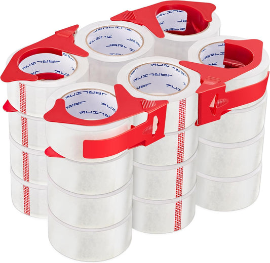 JARLINK 24 Rolls Clear Packing Tape with 4 Dispensers, Heavy Duty Packaging Tape Refills for Shipping Packaging Mailing, 2.7mil Thick, 1.88 inches Wide, 55 Yards Per Roll, 1320 Total Yards