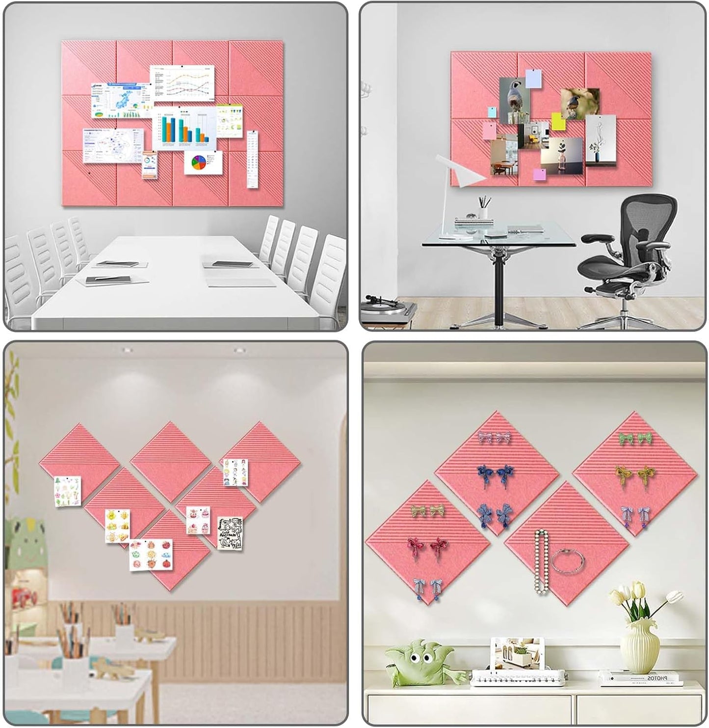 Large Cork Board for Walls 48"x 36", 12 Pack Felt Wall Tiles with Safe Removable Adhesive Tabs, Cork Board for Office,Pinboard Bulletin Board - Pink