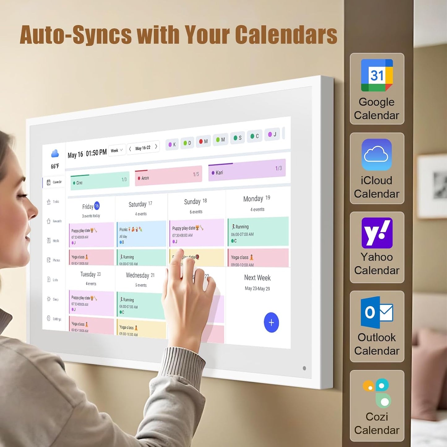 Smart Digital Calendar: 21.5-Inch Electronic Wall Calendars & Chore Chart, Full HD Interactive Touchscreen Display for Family Schedules Planner,Seamless Scheduling/Organizing-Wall/Desk Mountable