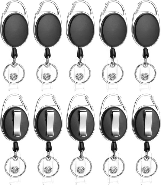 20 Pack Retractable Badge Reel with Carabiner Belt Clip and Key Ring Retractable ID Badge Holders for Office Worker Doctor Nurse