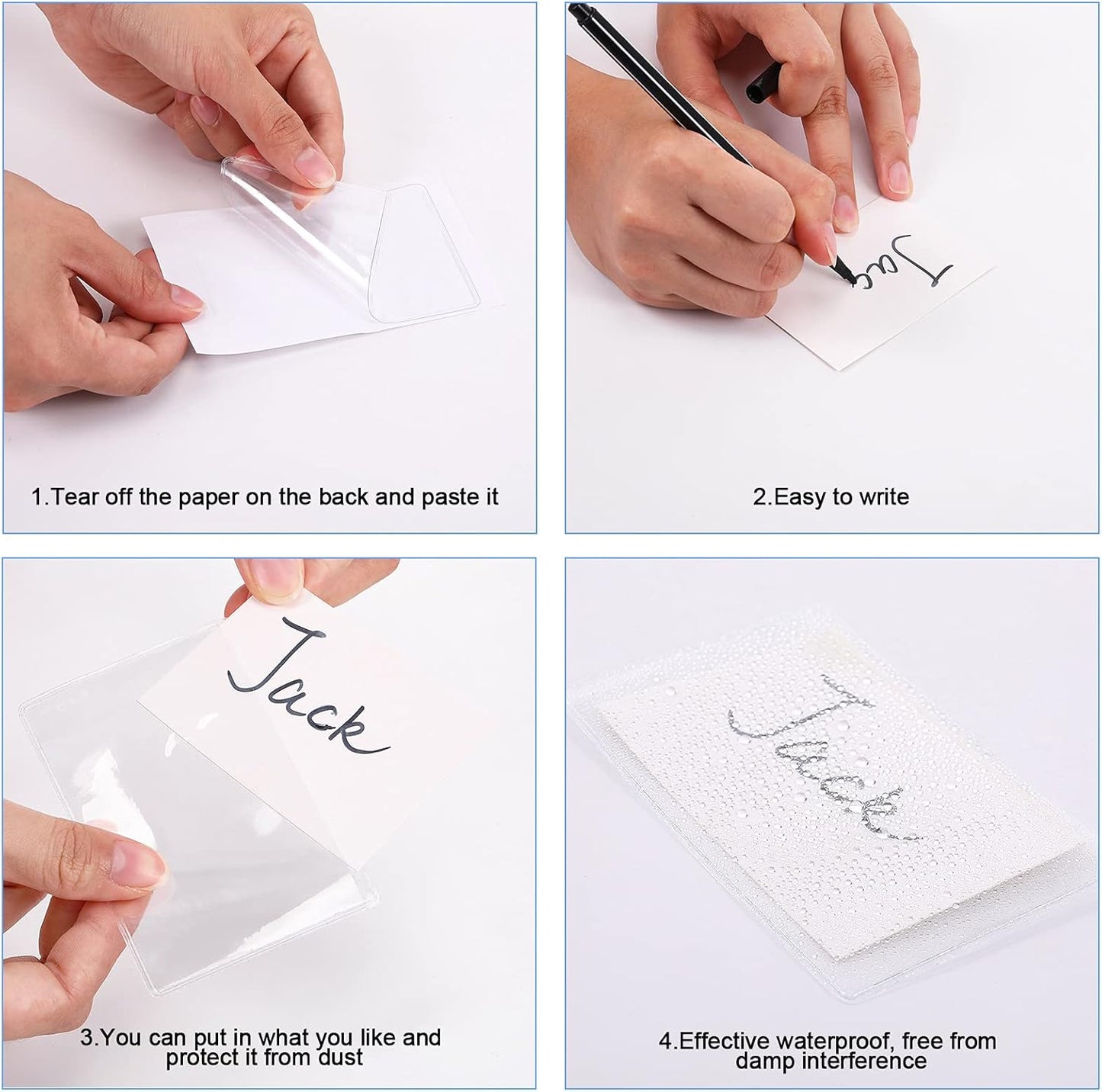 Outus 100 Pieces Self Adhesive Index Card Pockets with Blank Cards 4 x 2.5 Clear Adhesive Pockets Label Holders Bin Labels for Storage Bins Organizing Box Drawer