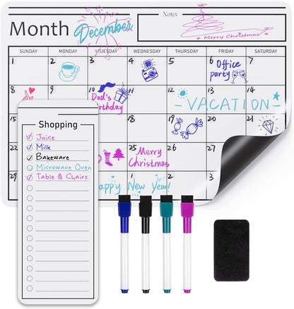 Amazon Basics Magnetic Dry Erase Whiteboard Calendar, 12" x 17", Includes 4 Markers And Eraser