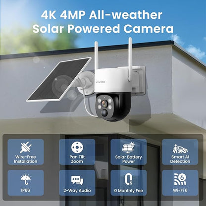 xmartO 100% Wire-Free PTZ Solar Home Security Camera System Wireless, 16-Set 2K 4MP QHD CCTV Camera Kit with 4k 16CH Expandable Wi-Fi 6 NVR Screen, All-Weather Solar Charge