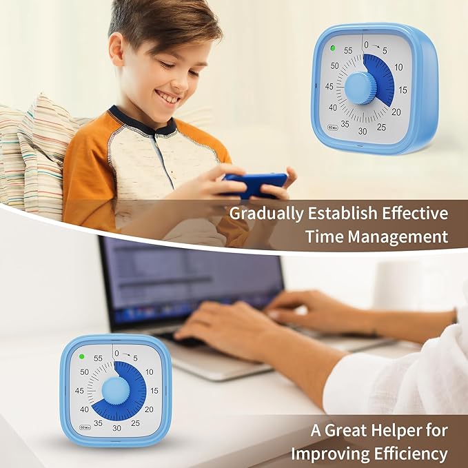 Visual Timer, Pomodoro Timers for Kids Adults, 60-Minute Countdown Desk Timer for Productivity, Silent ADHD Timer for Kids Toddlers, Kitchen for Cooking (Blue)