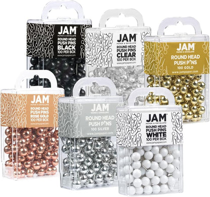 JAM PAPER Colorful Push Pins - Round Head Map Thumb Tacks - Assorted Business Colors - 600/Pack