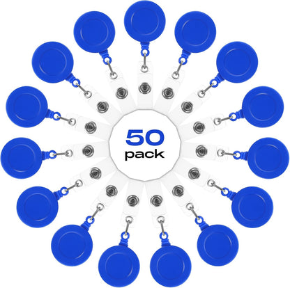 Zonon 50 Pieces Retractable Badge Holder Reels with Swivel Alligator Clip, ID Card Holder Name Badge Reel Clips for Students Teachers Office Workers (Blue)