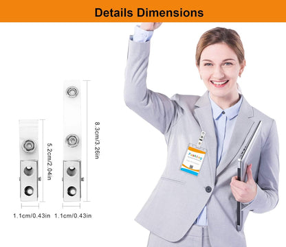 Fushing 150Pcs Metal Badge Clips with Clear PVC Straps for ID Cards and Badge Holders