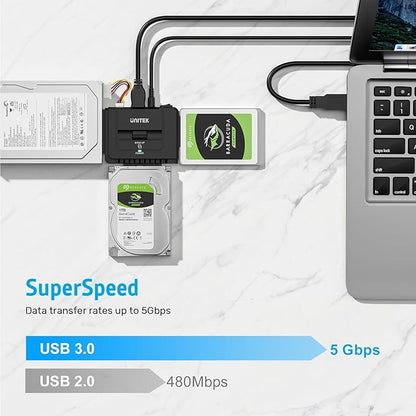 Unitek USB 3.0 to IDE and SATA Converter External Hard Drive Adapter Kit for Universal 2.5/3.5 HDD/SSD Hard Drive Disk, One Touch Backup Function, Included 12V/2A Power Adapter