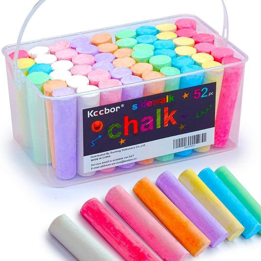Washable Sidewalk Chalk, 54 Pcs 8 Colors Jumbo Chalks Bulk, Non-Toxic Chalk for Kids Adults, Painting on Chalkboard, Blackboard, Playground, Outdoor Sidewalk