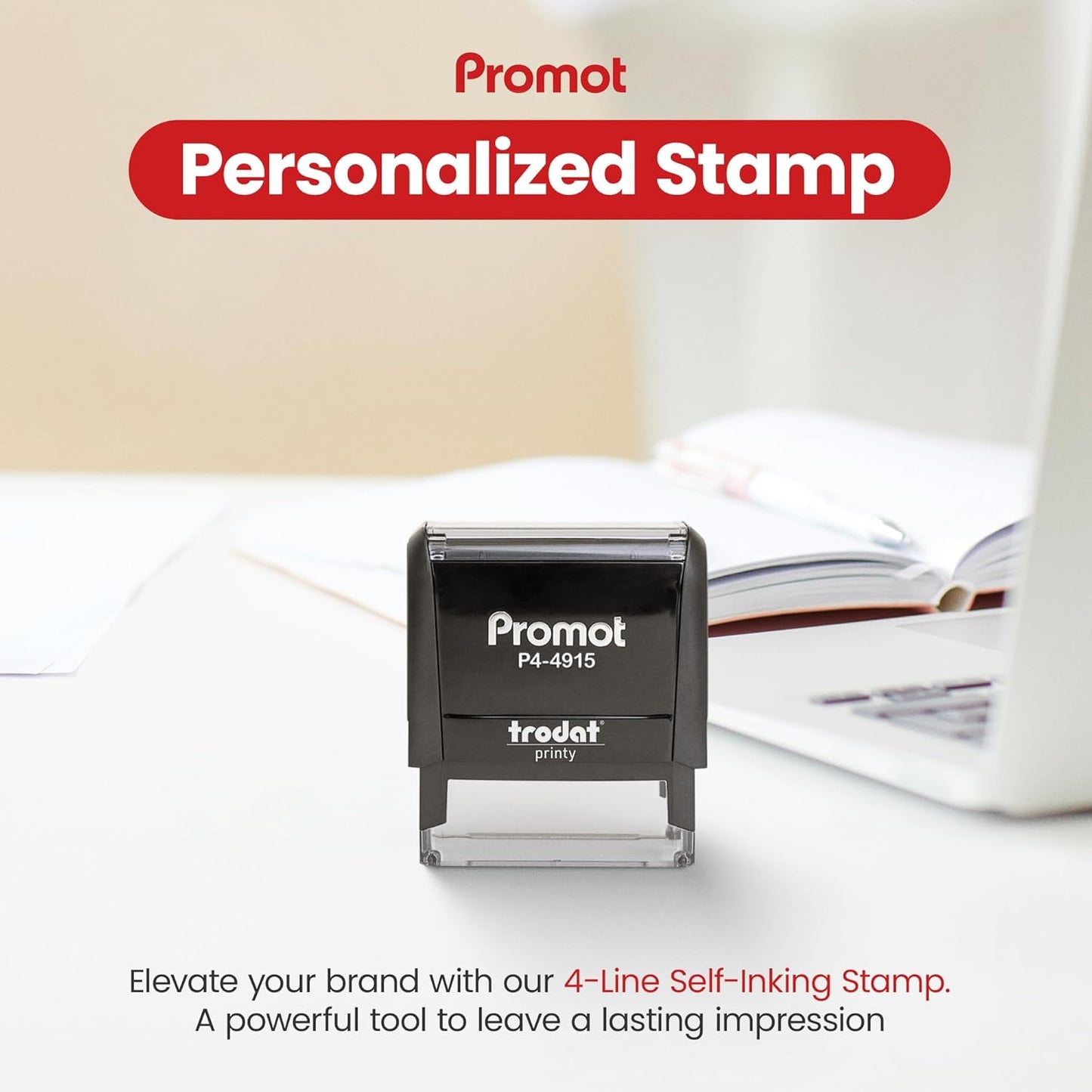 Promot Self Inking Custom Stamp - Up to 4 Lines of Personalized Text, Customized Address Stamp with Easy to Change Ink Cartridge (Extra Large)