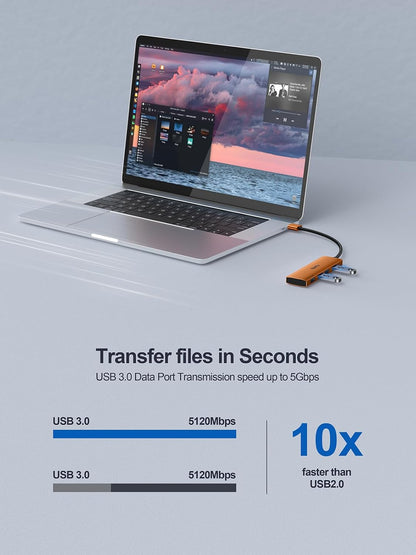 USB 3.0 Hub,4 Port USB Splitter Extender Portable Adapter Multiport Data Hub for Laptop,Xbox, Flash Drive,HDD,Console,Camera,Keyborad,Mouse Windows,Mac OS PC,Not Designed to Charge Devices-Orange