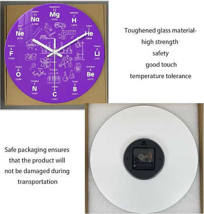 XNM Purple Glass Wall Clock Battery Operated 12 Inch Silent Non Ticking Wall Clock Round Analog Wall Clocks for Study Room