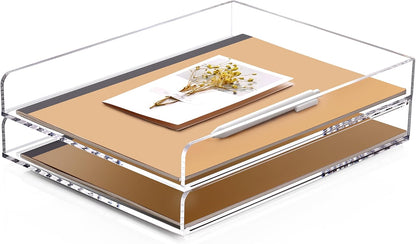 SANRUI 2 Tier Acrylic Stackable Paper Letter Tray, Vertical A4 File Desk Organizer and Accessories Sorter Tray, Clear Workspace Office Supplies Organizers, 12inx9.25inx3.42in