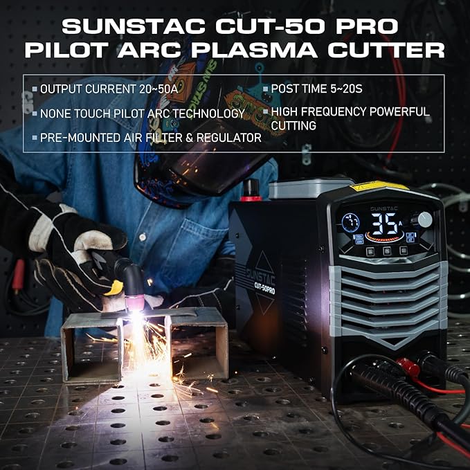 50A Plasma Cutter, Non Touch Pilot Arc Large LCD Display High Frequency Cutting Machine with 110/220V Dual Voltage IGBT Inverter 4/5 Inch Max Cut 2T/4T Mode, Professional & Beginners DIY