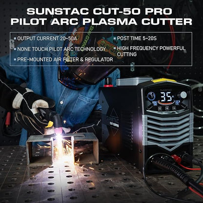 50A Plasma Cutter, Non Touch Pilot Arc Large LCD Display High Frequency Cutting Machine with 110/220V Dual Voltage IGBT Inverter 4/5 Inch Max Cut 2T/4T Mode, Professional & Beginners DIY