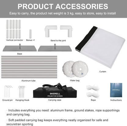 Outdoor Projector Screen with Stand 100 Inch: Portable Projection Screen 16:10 4K HD Outdoor Movie Screen with Carry Bag for Home Backyard Theater