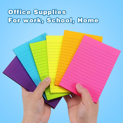 Early Buy Lined Sticky Notes with Lines 4x6 Self-Stick Notes 6 Bright Color 6 Pads, 45 Sheets/Pad