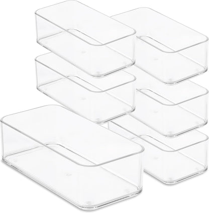 Plastic Clear Drawer Organizers. Bathroom, Kitchen, Bedroom, Nail Polish, Office Organizer Bins, Storage Trays. Heavy Duty, Stackable. 6" x 3" x 2" Set of 6