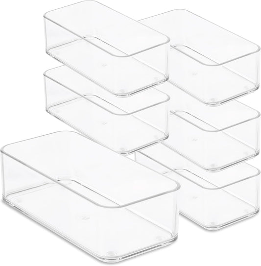 Plastic Clear Drawer Organizers. Bathroom, Kitchen, Bedroom, Nail Polish, Office Organizer Bins, Storage Trays. Heavy Duty, Stackable. 6" x 3" x 2" Set of 6