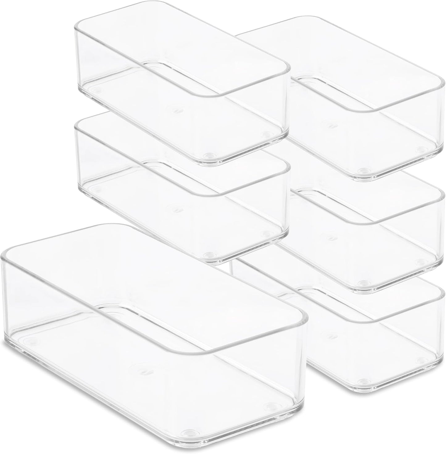 Plastic Clear Drawer Organizers. Bathroom, Kitchen, Bedroom, Jewelry, Office Organizer Bins, Storage Trays. Heavy Duty, Stackable. 9" x 3" x 2" Set of 6