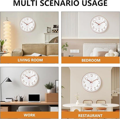Modern Silent Wall Clock - 12 Inch Wall Clocks Battery Operated Large Number, Non-Ticking Analog Clock with Tempered Glass Quartz Clocks for Living Room Bedroom Office Kitchen, Rose Gold