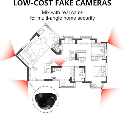 WALI Dummy Fake Security CCTV Dome Camera with Flashing Red LED Light with Security Alert Sticker Decals (SD-2), 2 Packs, Black