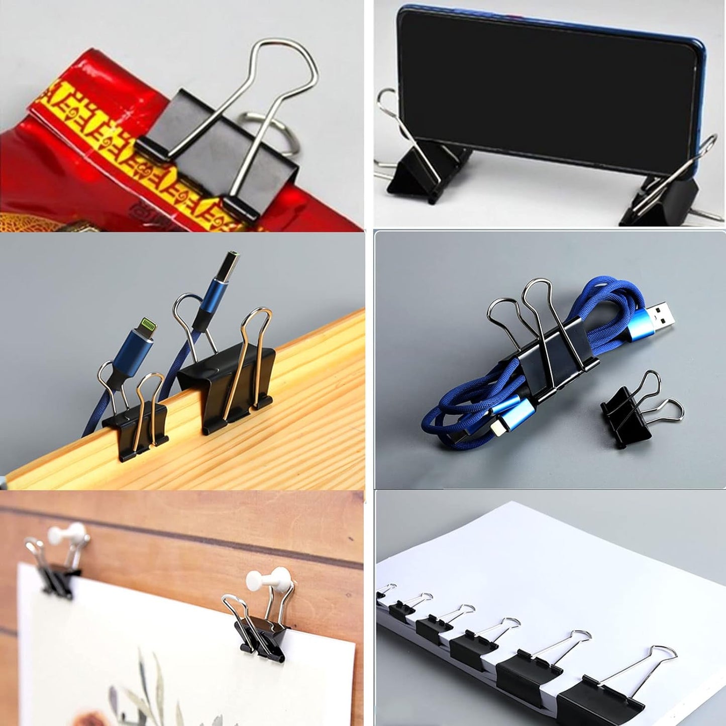 Binder Clips Paper Clamps 300 Pack Assorted Sizes (Black), Jumbo, Large, Medium, Small, Mini and Micro,6 Sizes for Office, School and Home