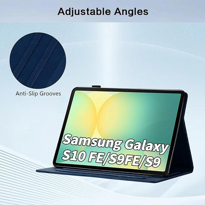 Case for Samsung Galaxy Tab S10 Lite/S10 Fe/S9 Fe 10.9" /S9 11" Tab Cases Multi-Angle Viewing Smart Stand with Pocket Auto Wake/Sleep PU Leather Tablet Flip Folio Cover Blue
