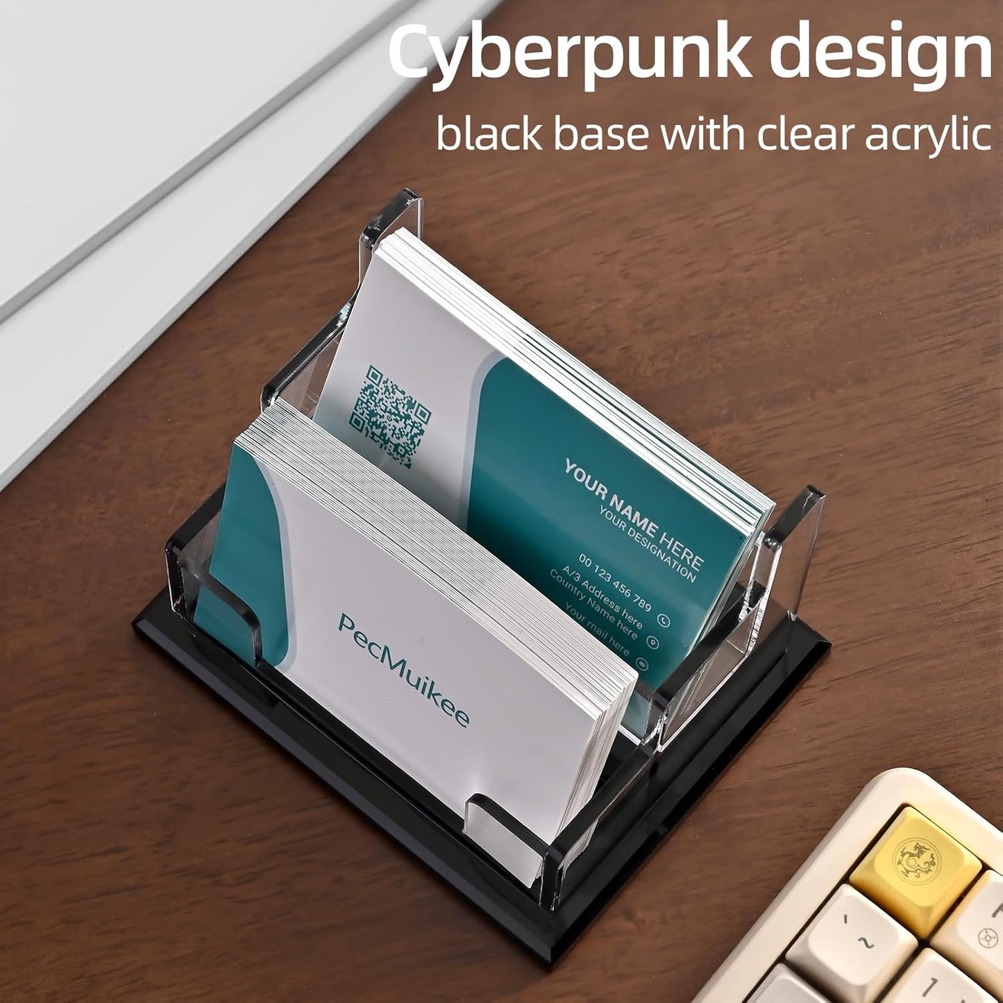 PecMuikee Business Card Holder for Desk，Acrylic Business Card Display Stand,Multiple Business Card Holders for Office, Exhibition, Home, Restaurant 2 Slot 2 Tier