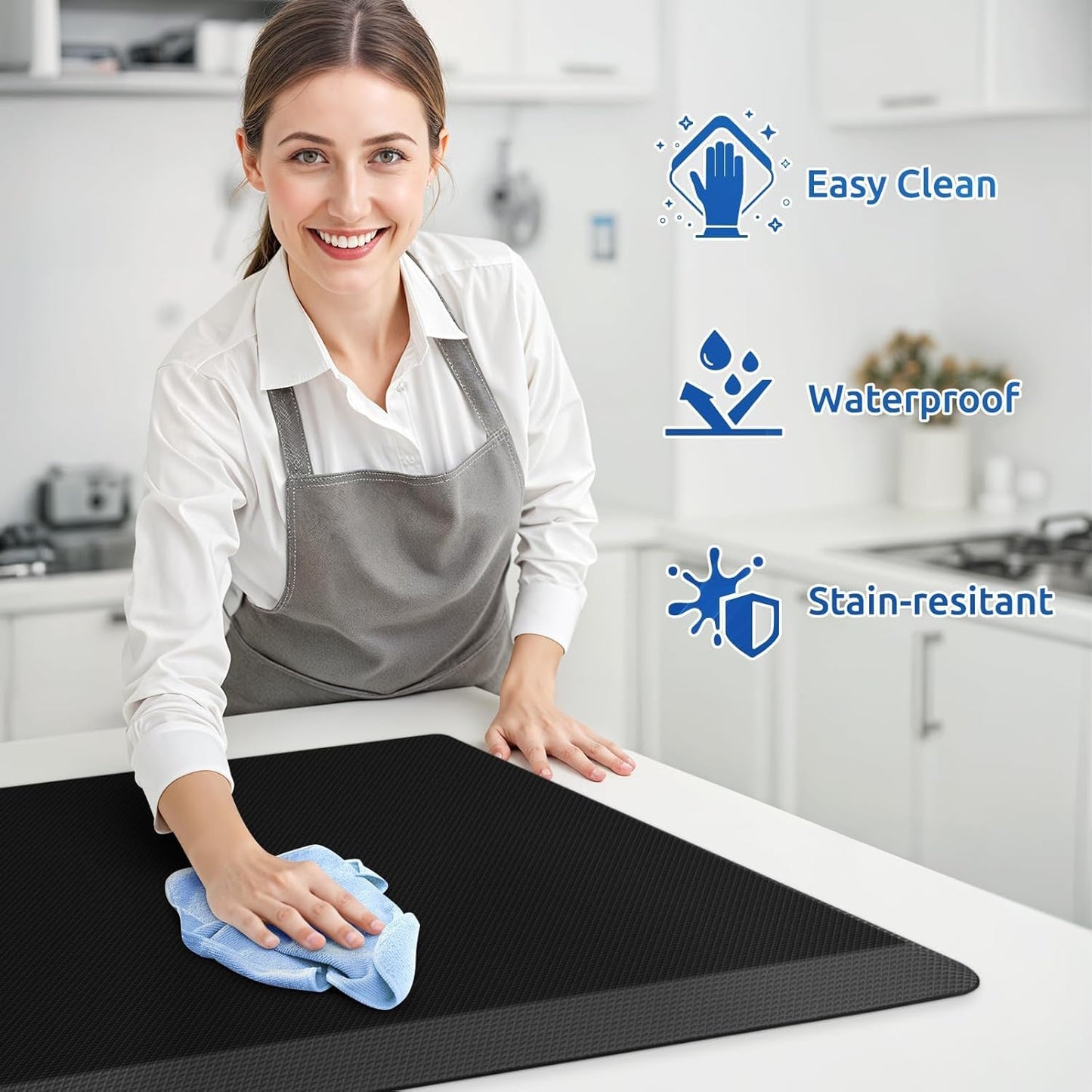 KitchenClouds 2PCS Kitchen Rugs Cushioned Anti-Fatigue Non-Slip Waterproof Kitchen Mat Comfort Foam Standing Mat for Floor Office Sink Laundry (Black)