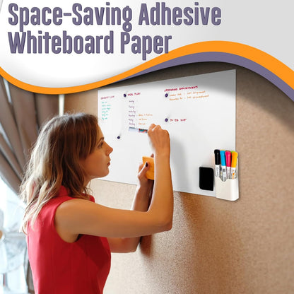 Magnetic Whiteboard Sticker - Adhesive Backing 60" x 36" Dry Erase Board for Wall Whiteboard Contact Paper for Office Home Include Starter Kit