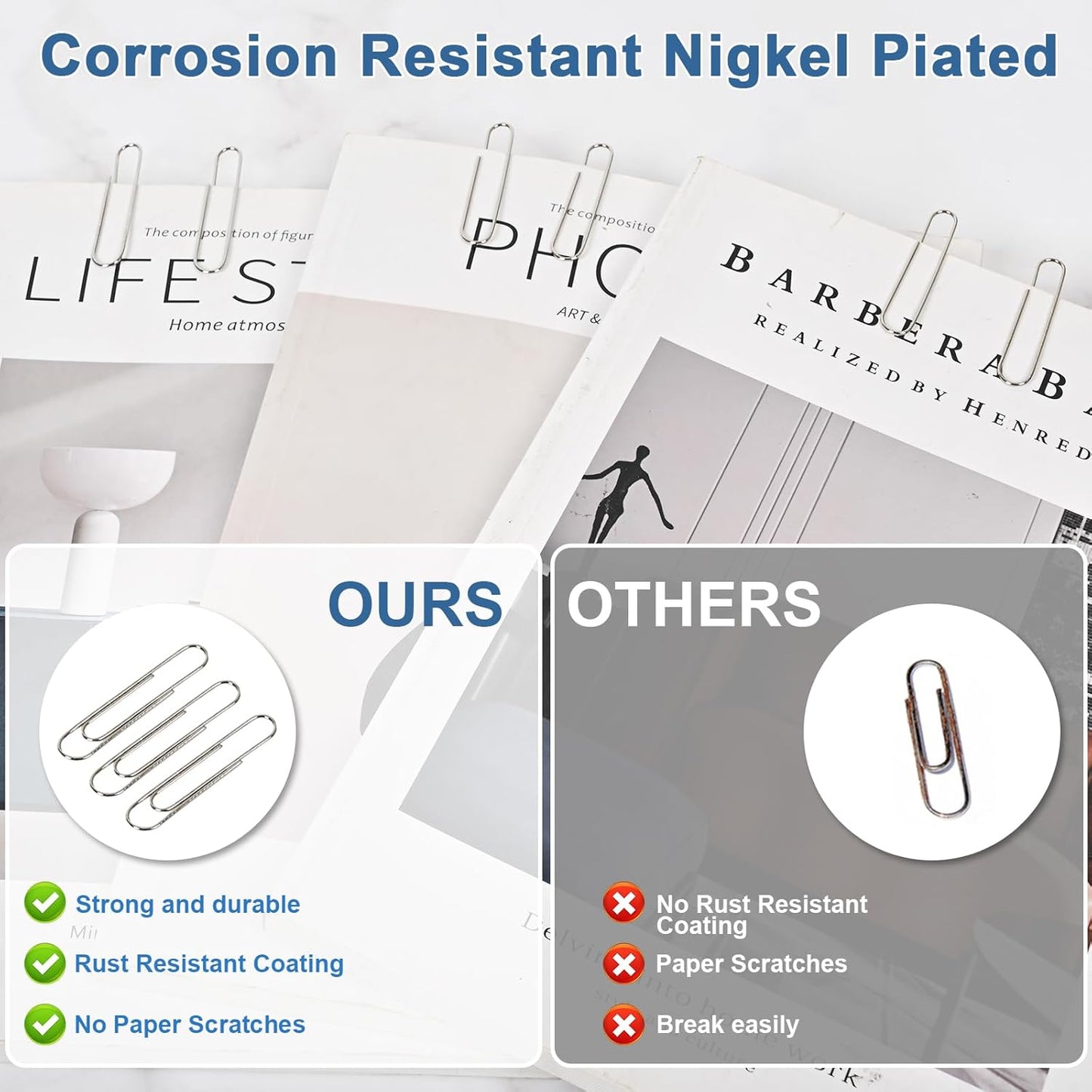 Large Paper Clips Non-Skid, 2 Inch Jumbo PaperClips, 300 Pcs Metal Paper Clips Large,Paperclips Non-Skid Clips for Office&School Supplies.