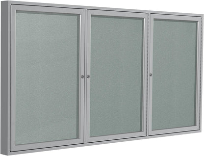 Ghent 48"x96" 2-Door Outdoor Enclosed Vinyl Bulletin Board, Shatter Resistant, with Lock, Satin Aluminum Frame - Silver (PA34896VX-193), Made in The USA,Medium