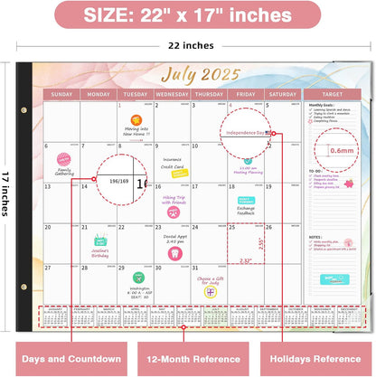 Ospelelf Desk Calendar 2025-2026 Large 22'' x 17'' Calendar 2025 Monthly Desktop Calendar, 18 Month Calendar, Use July 2025 - Dec 2026, Multicolor