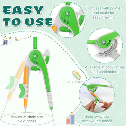 36 Pack Math Compass & Protractor Geometry Math Plastic Ruler Set Drawing Compass with Pencils 6 Inch Plastic Protractor for Geometry Bulk for Office Woodworking Art Drawing