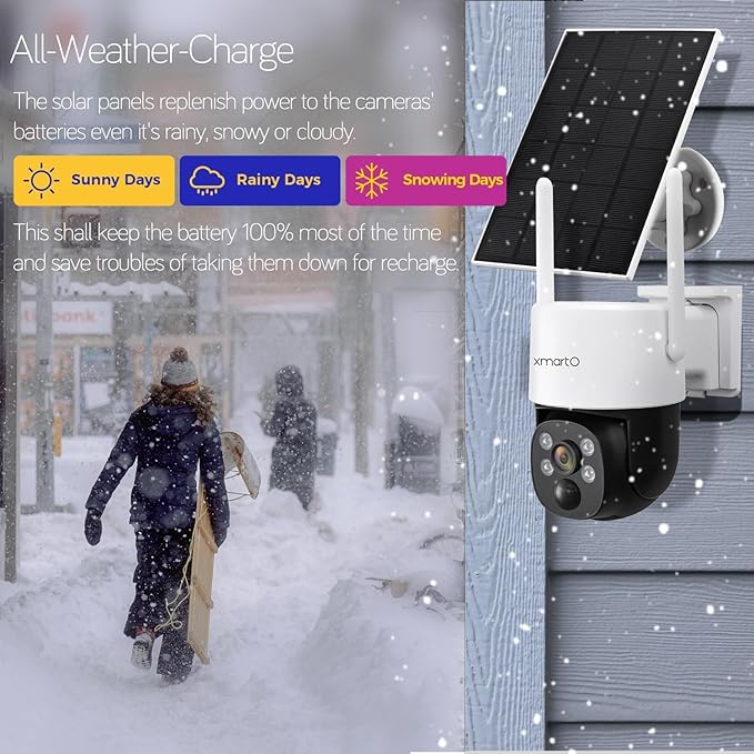 xmartO [Night Color 8-Cam 2K HD Wireless Solar Security Camera System with Starlight Color Night Vision, PTZ Control, Long Range WiFi6, Easy Mobile View, 0 Monthly Fee, 1TB HDD