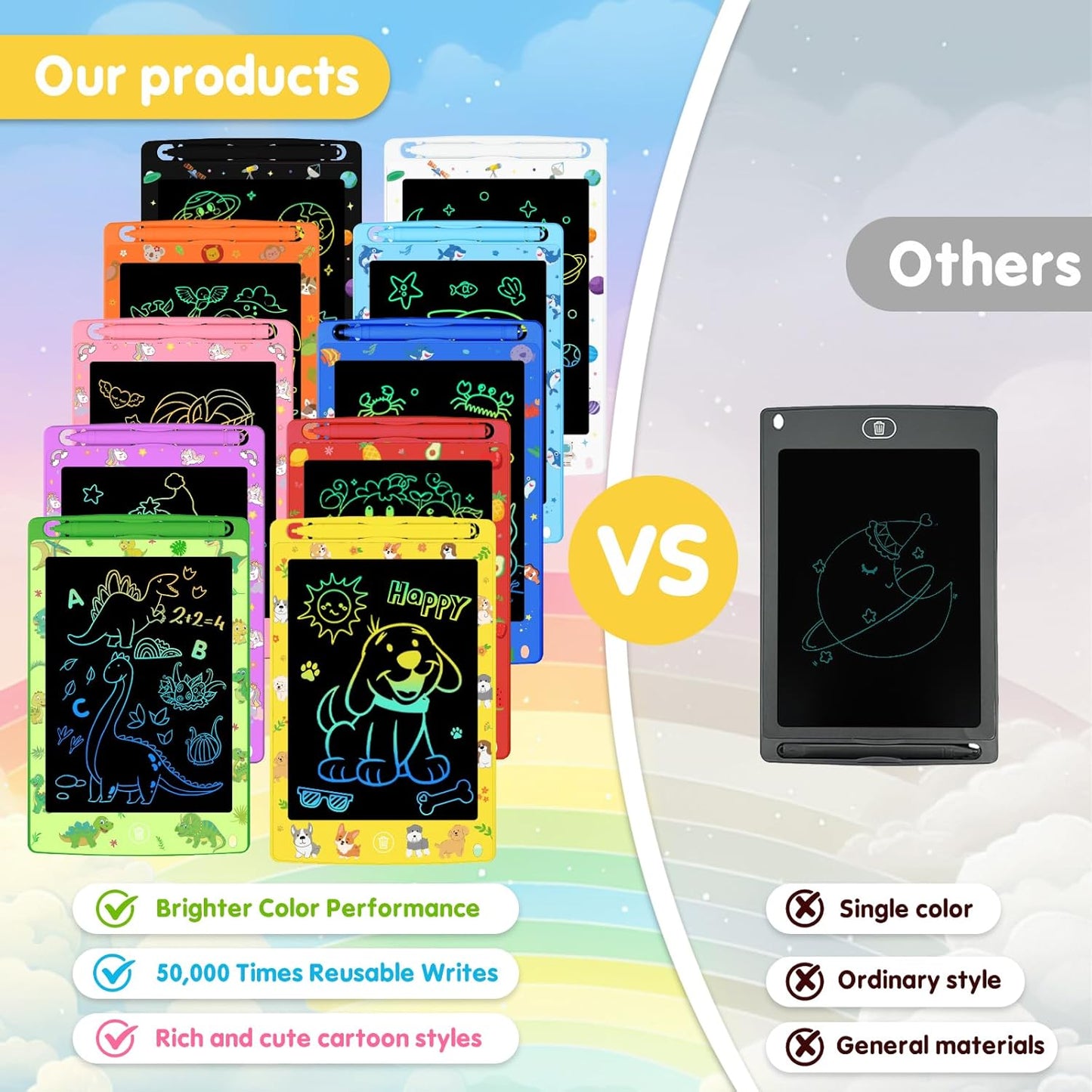 10 Pack LCD Writing Tablet for Kids, 8.5 Inch Colorful Doodle Board Drawing Pad, Educational Learning Travel Toys Birthday Gifts for Boys Girls Age 3 4 5 6 7 8