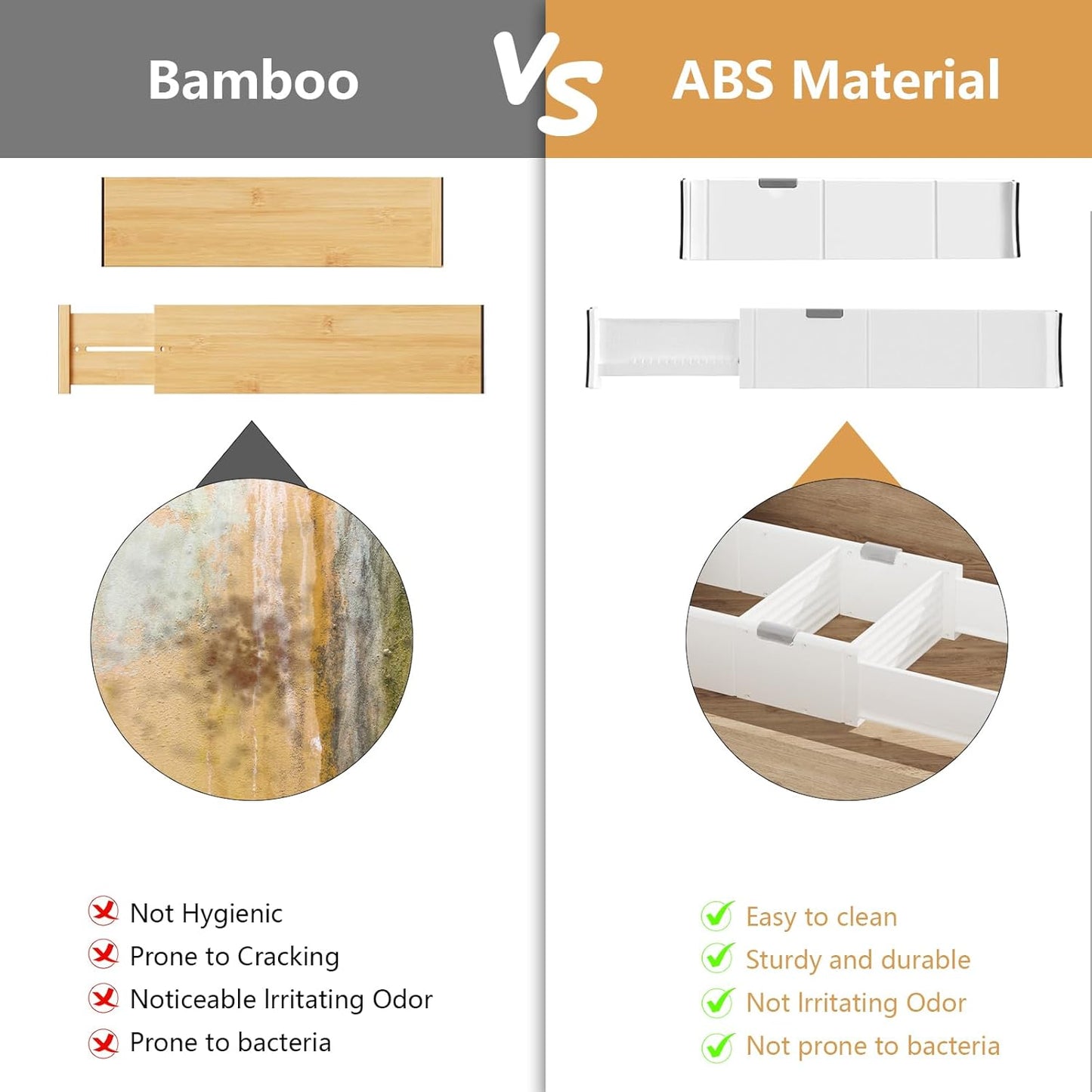 KABUM Upgrade Adjustable Drawer Divider Organizer Clothes Dresser Organizer,Expandable Organization for Home, Office,2.8" High Expandable from 11.7" to 18.5",4 Dividers with 6 Long and 2 Short Inserts