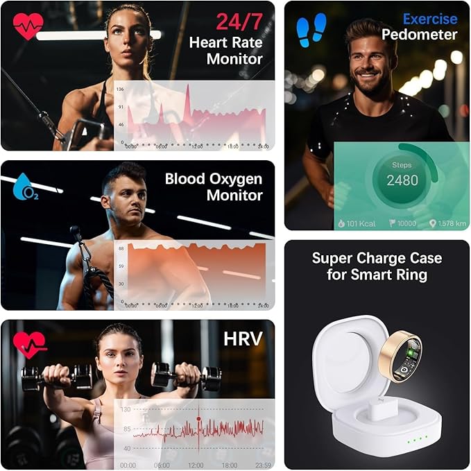 Health Tracker Ring, Smart Health Ring for Women Men with Heart Rate, Blood Oxygen, Sleep Monitor, Steps,Calories, No Subscription Fee, IP68 Waterproof Smart Ring for iPhone & Android (Rose Gold, 9#)