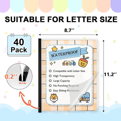 TOTiyea 40 Pack Clear Report Covers with Sliding Bars, 5mm (40 Sheet Capacity) Black Sliding Bar File Folders, for Letter Size