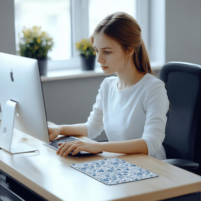Chinoiserie Floral Mouse Pad - Blue and White Porcelain Floral Mousepad, Blue Chinoiserie Office Mouse Pads, Chinoiserie Decor, Coworker Gifts, Gifts for Employees, 9.5x8 Inches