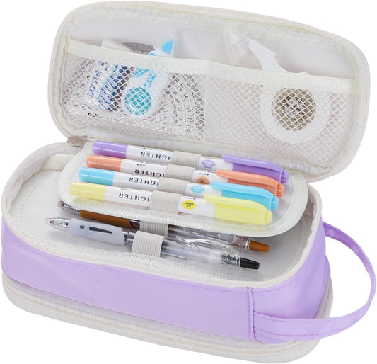 Dugio Big Pencil Case for Girls Teens Kids Zipper Pencil Pouch with Handle Organizer Pencil Bag Aesthetic Pencil Pen Case for School Purple