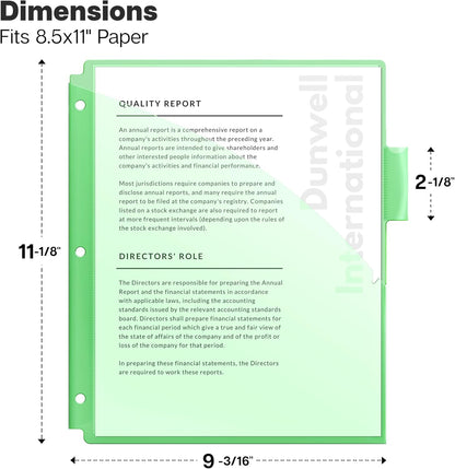 Dunwell Plastic Binder Pocket with 5 Tabs (3 Set, 15 Count), 5-Tab Dividers with 2 Pockets for 3-Ring Binder, Slash Pocket Dividers 3 Hole Punched, 5 Subject Divider Folder, Includes Label Inserts