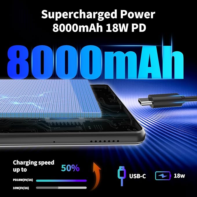 2025 Android 15 tablet with keyboard, 26GB+256GB+2TB Expand, 10 inch 2-in-1 Tablets with 8-Core, 5G WiFi, 8000mAh, BT5.0, 5MP+13MP, GMS, GPS, Widevine L1, Tablet PC with Mouse, Case, Stylus (Silver)