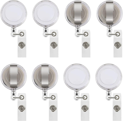 JANYUN 50 Pcs Retractable Badge Reel Clips Holder for Hanging ID Card Name Key Chain (Clear White)