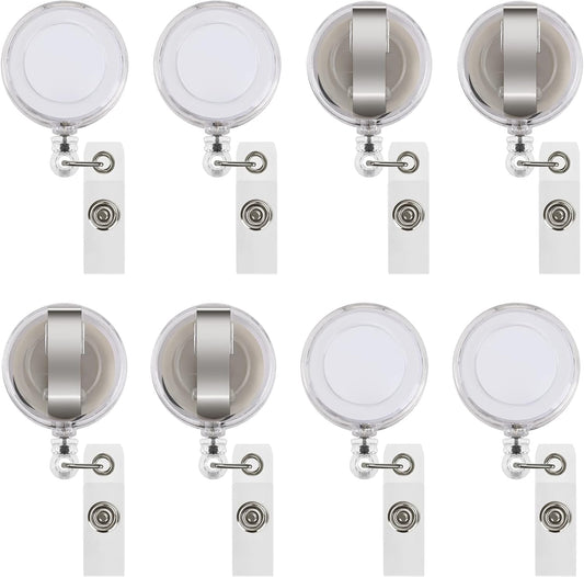 JANYUN 50 Pcs Retractable Badge Reel Clips Holder for Hanging ID Card Name Key Chain (Clear White)