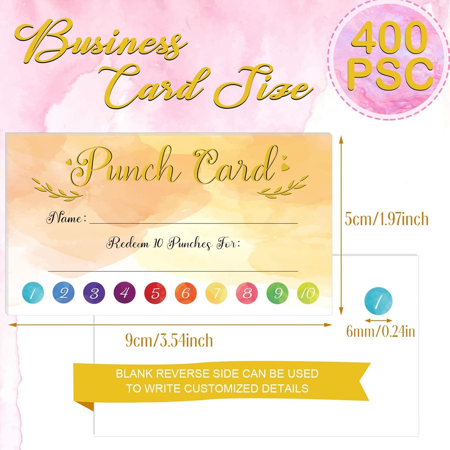 Fumete 400 Pcs Punch Cards for Classroom Reward Cards Behavior Incentive Loyalty Awards for Kids Students Teachers School Business, 8 Styles, 3.5 x 2 in(10 Watercolor Punches Style)